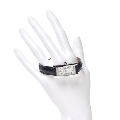 Cartier Stainless Steel Alligator 19mm Tank Americaine Quartz Watch Blue 2 of 8