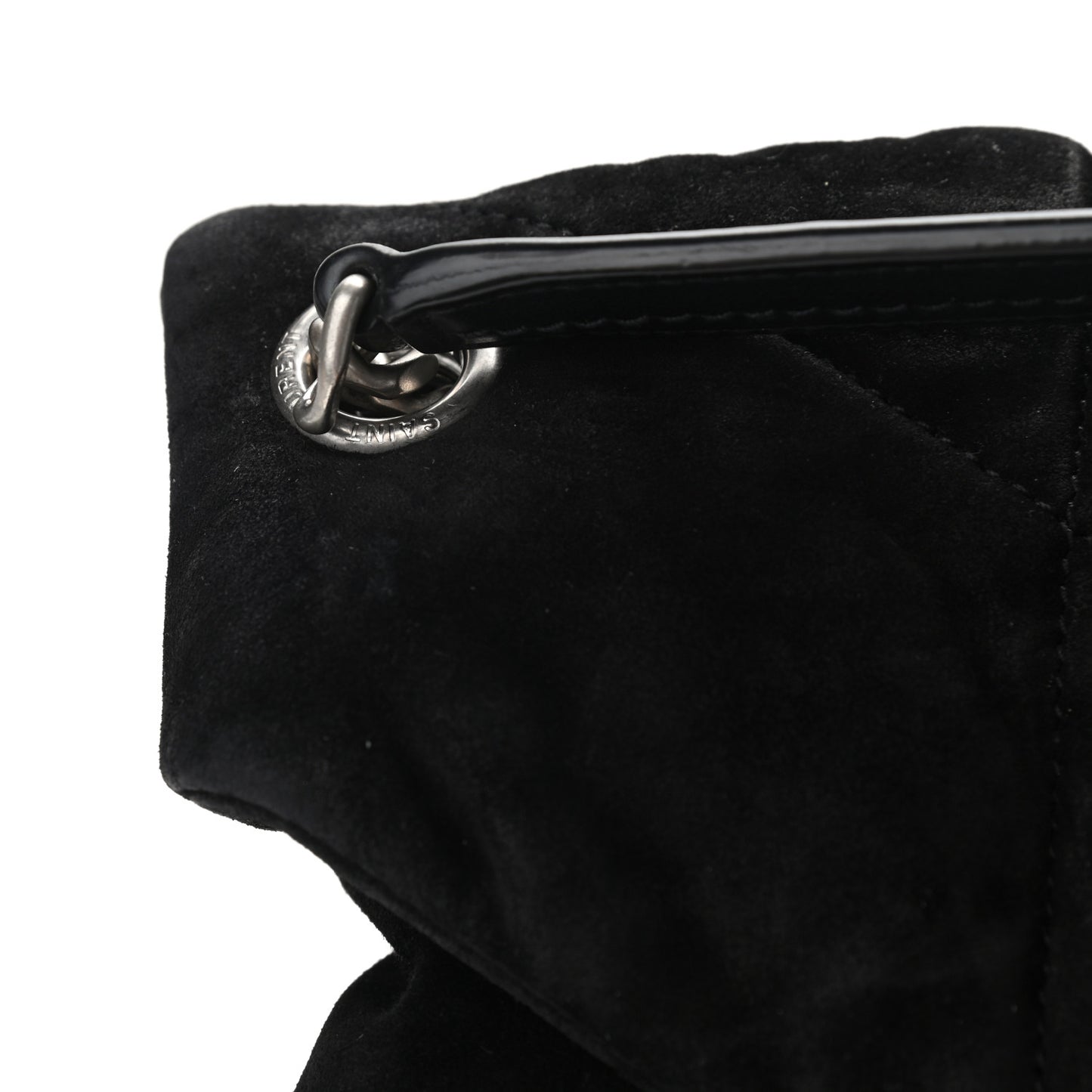 Suede Quilted Medium Loulou Puffer Monogram Chain Satchel Black