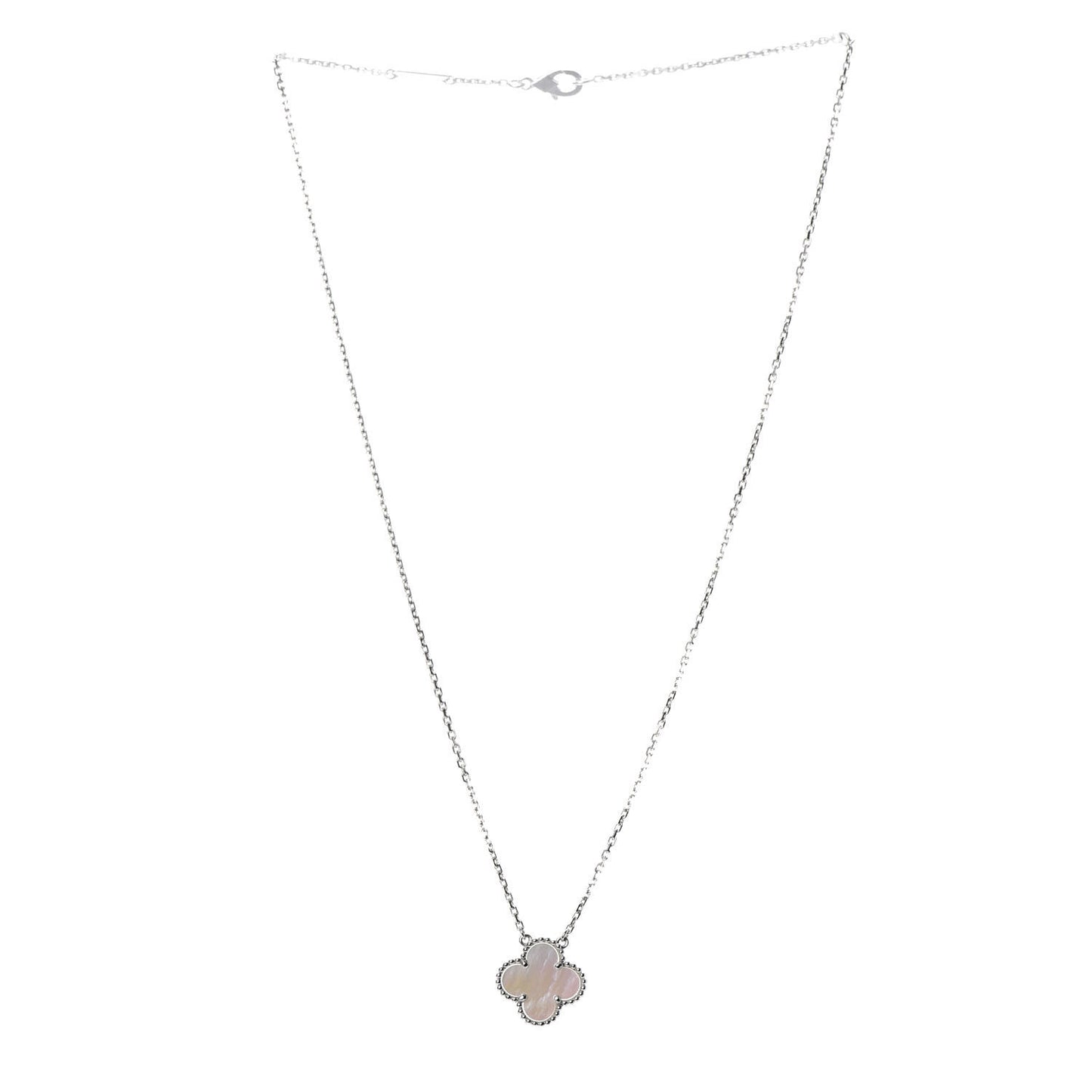 18K White Gold Mother of Pearl Vintage Alhambra Pendant Necklace