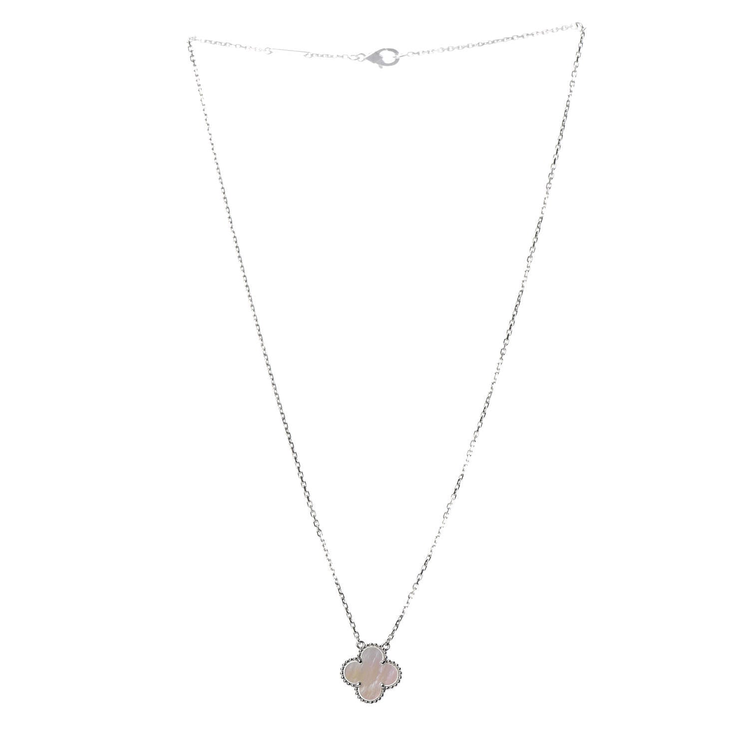 Van Cleef & Arpels 18K White Gold Mother of Pearl Vintage Alhambra Pendant Necklace 4 of 6
