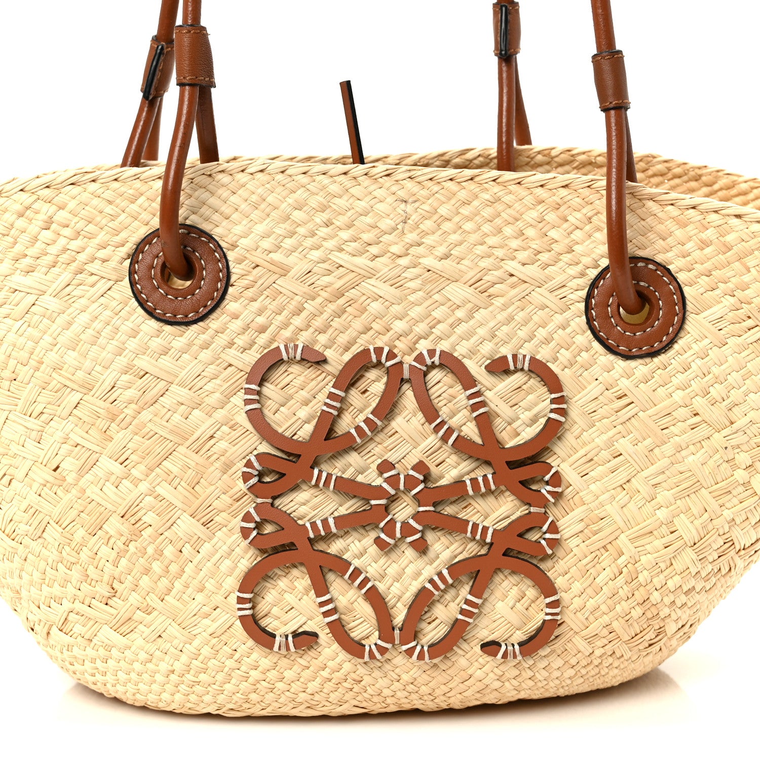 Loewe Calfskin Raffia Paulas Ibiza Small Anagram Basket Tote Bag Natural Tan Natural Tan 8 of 10