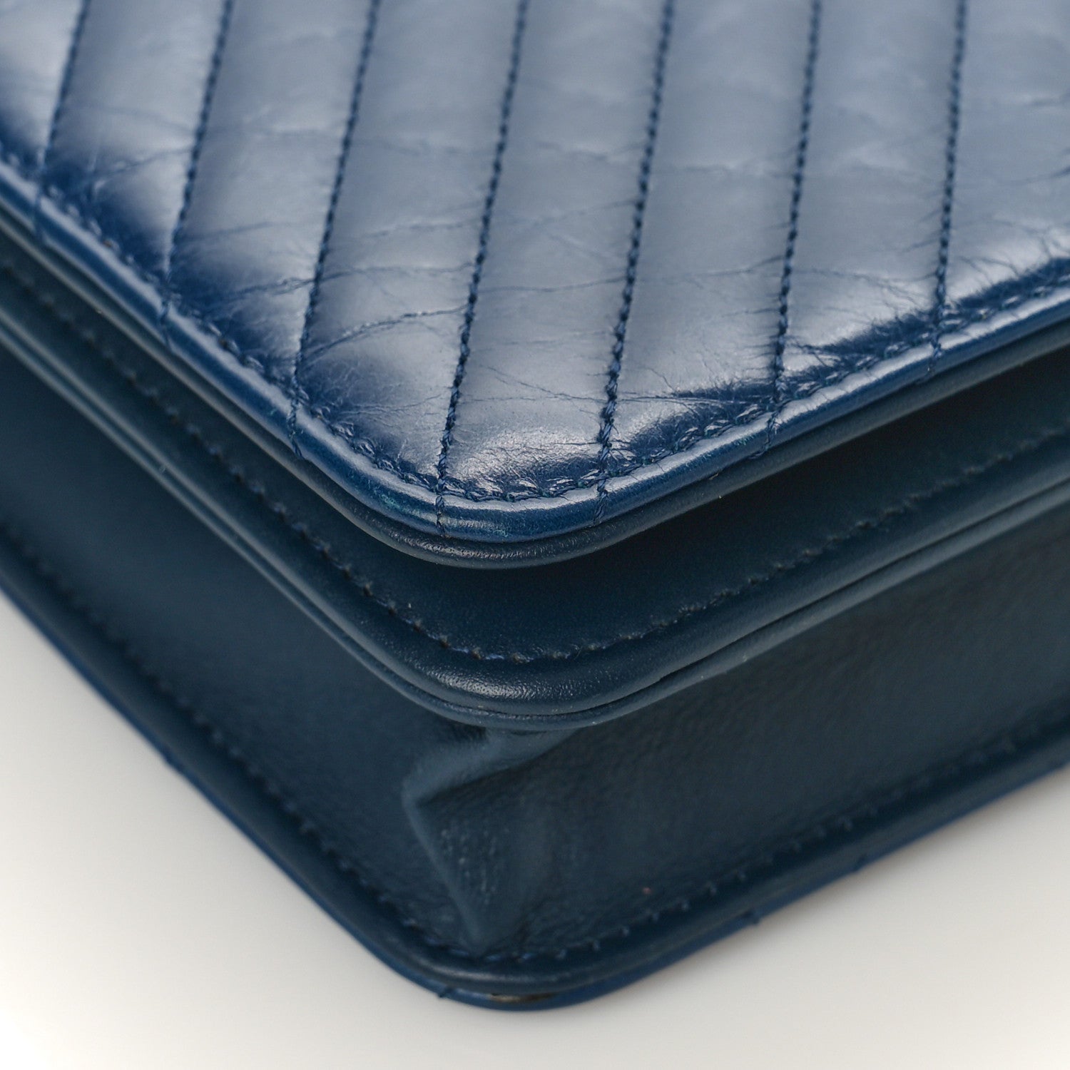 Chanel Glazed Calfskin Quilted Coco Boy Wallet On Chain WOC Blue 8 of 10