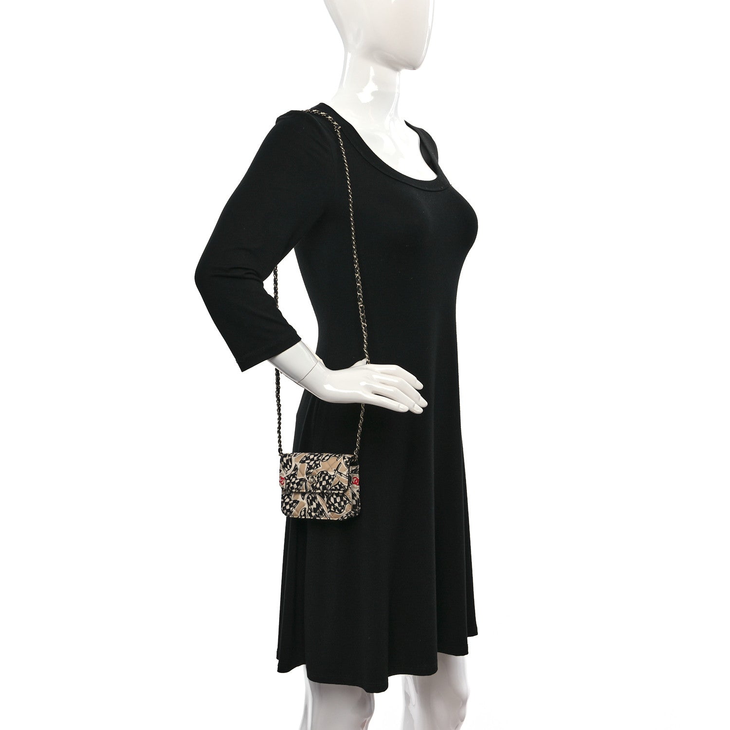 Chanel Canvas Check Flag Printed CC Clutch With Chain Beige Multicolor 2 of 10