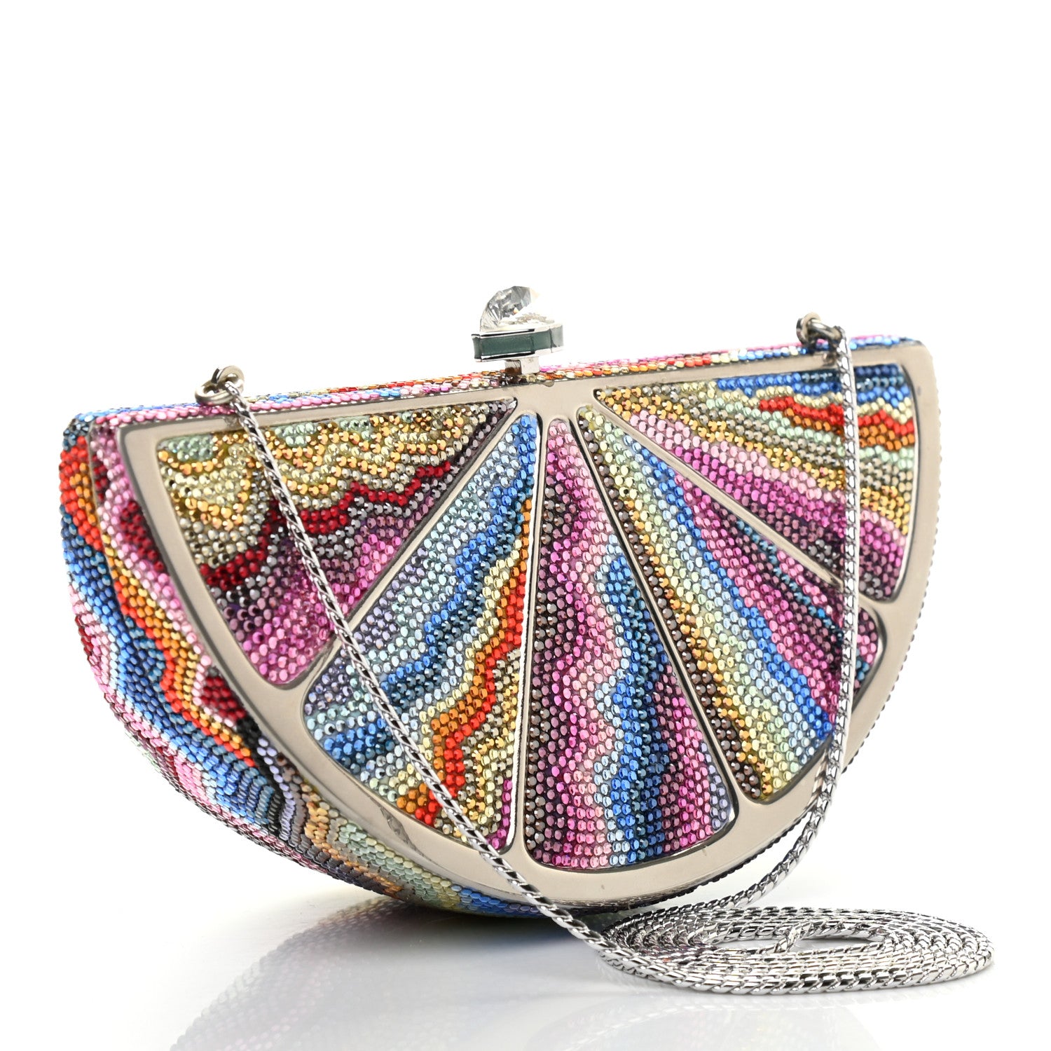 Judith Leiber Crystal Watermelon Slice Minaudiere Clutch Silver Multicolor 3 of 10