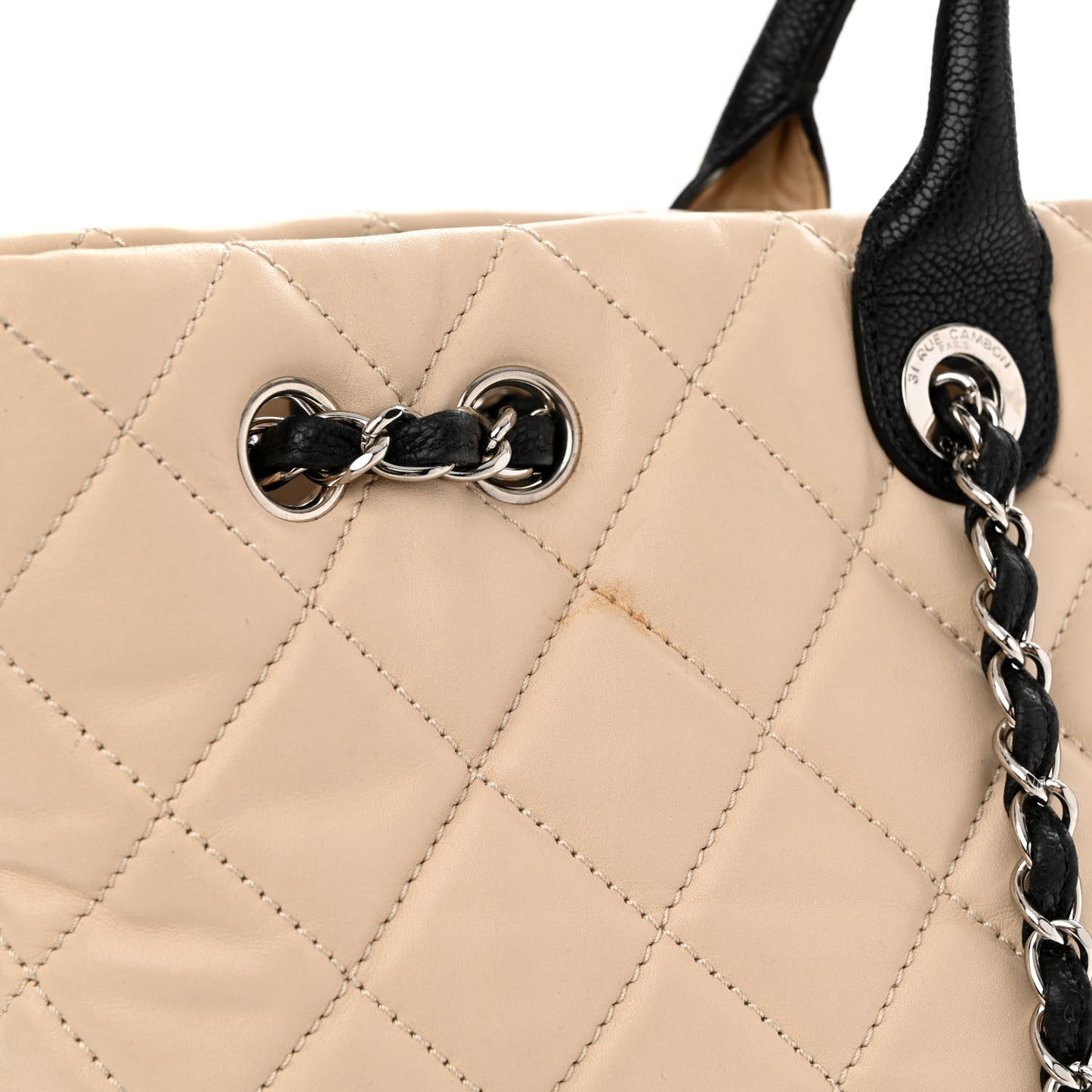Calfskin Caviar Quilted Large Shopping Tote Beige