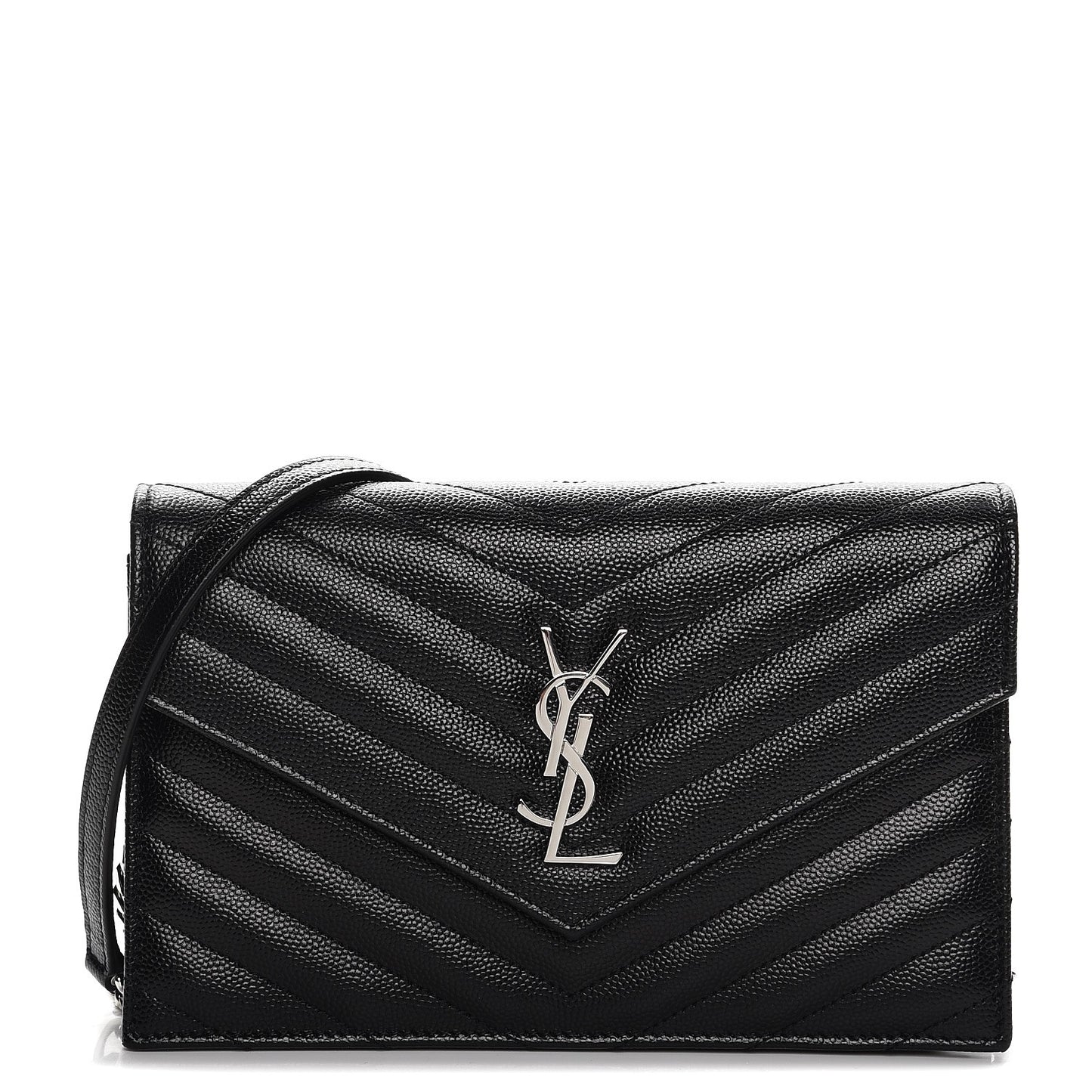 Grain De Poudre Matelasse Chevron Monogram Envelope Chain Wallet Black