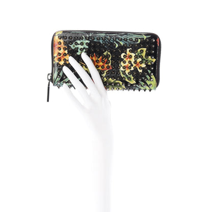 Christian Louboutin Crackled Calfskin Hawaii Print Panettone Spikes Zip Around Wallet Black Silver 2 of 6