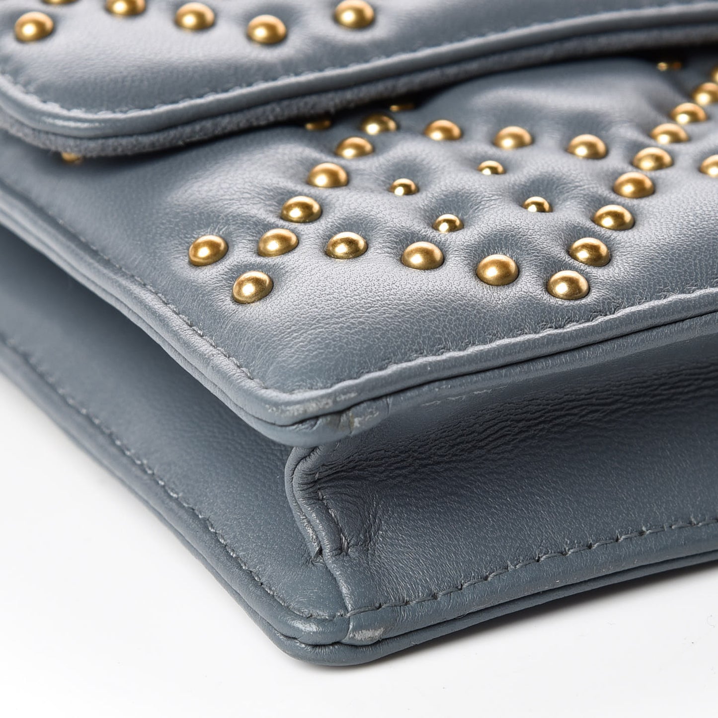 Lambskin Cannage Studded Dioraddict Wallet on Chain Clutch Grey Blue