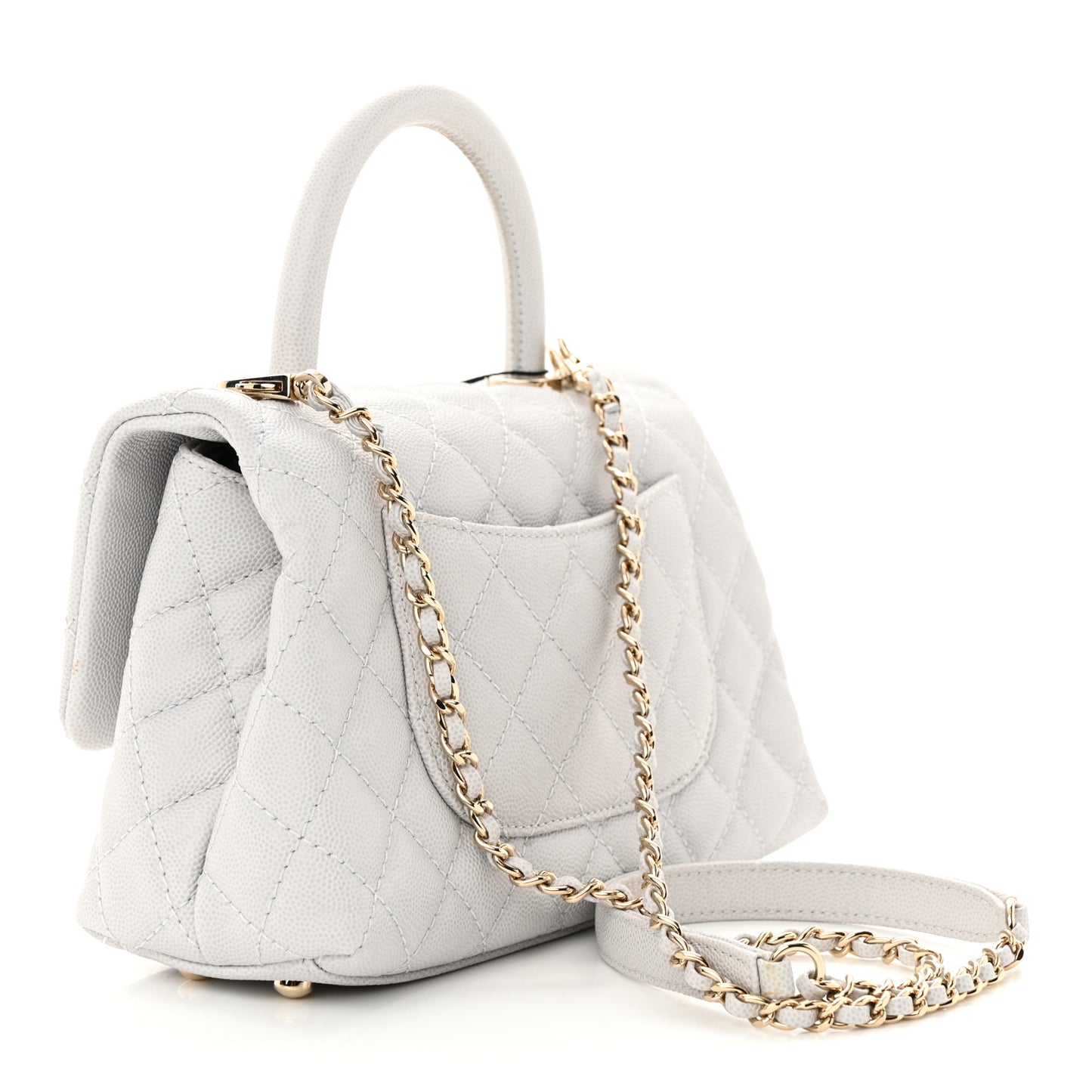 Caviar Quilted Mini Coco Handle Flap Light Grey
