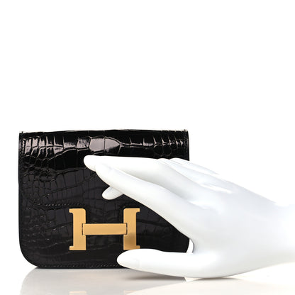 Hermes Shiny Alligator Constance Slim Wallet Black 2 of 10