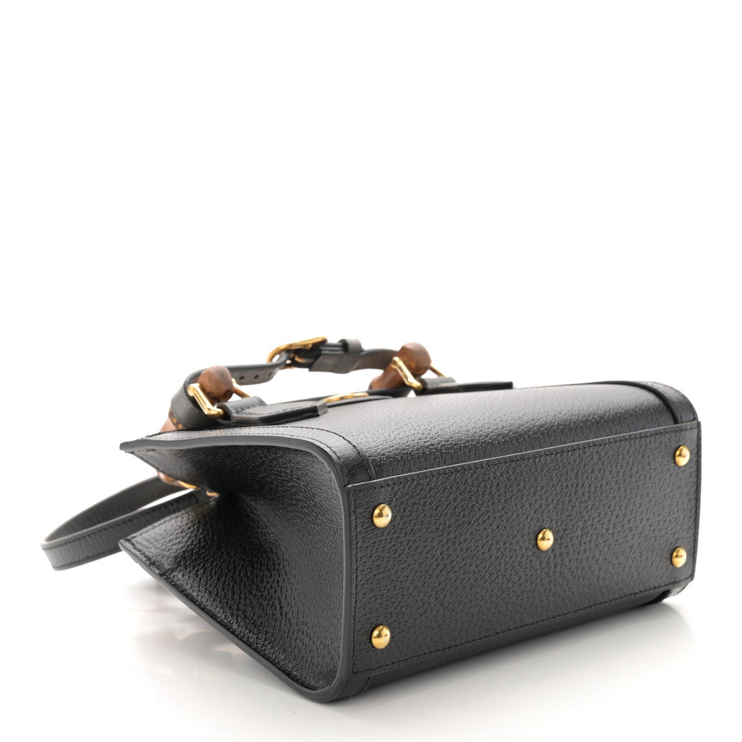 Textured Dollar Calfskin Web Mini Diana Tote Bag Black