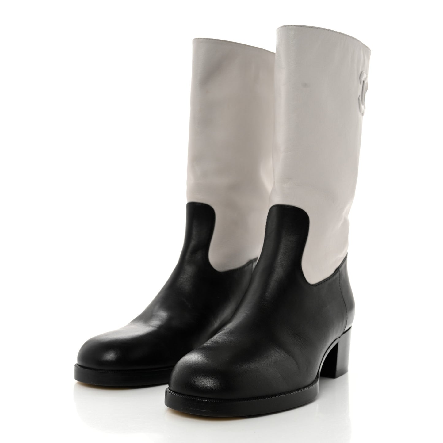 Calfskin CC Logo Mid Calf Boots 37 Grey Black