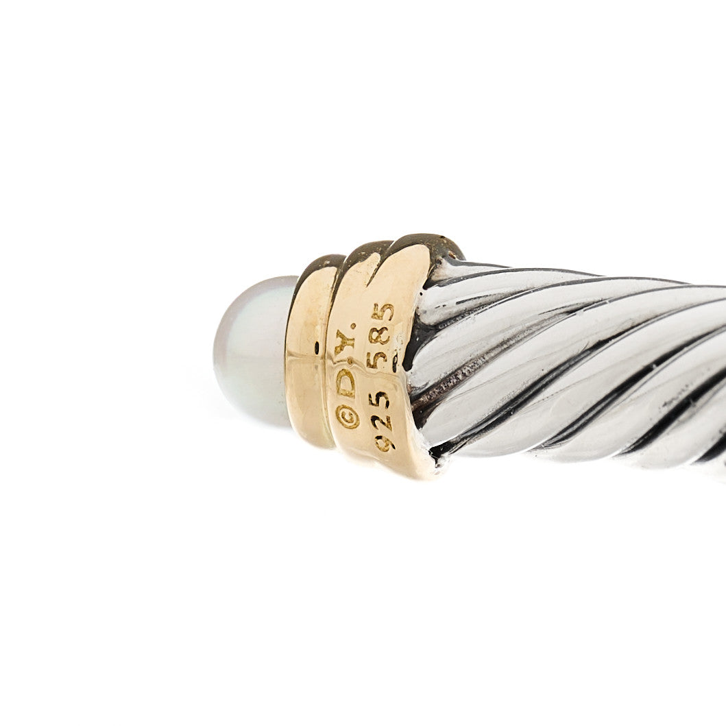 David Yurman Sterling Silver 14K Yellow Gold Pearl 5mm Cable Classics Petite Color Bracelet 3 of 3