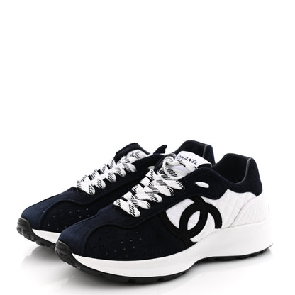 Chanel Suede Perforated Womens CC Sneakers 35.5 Black White 3 of 9