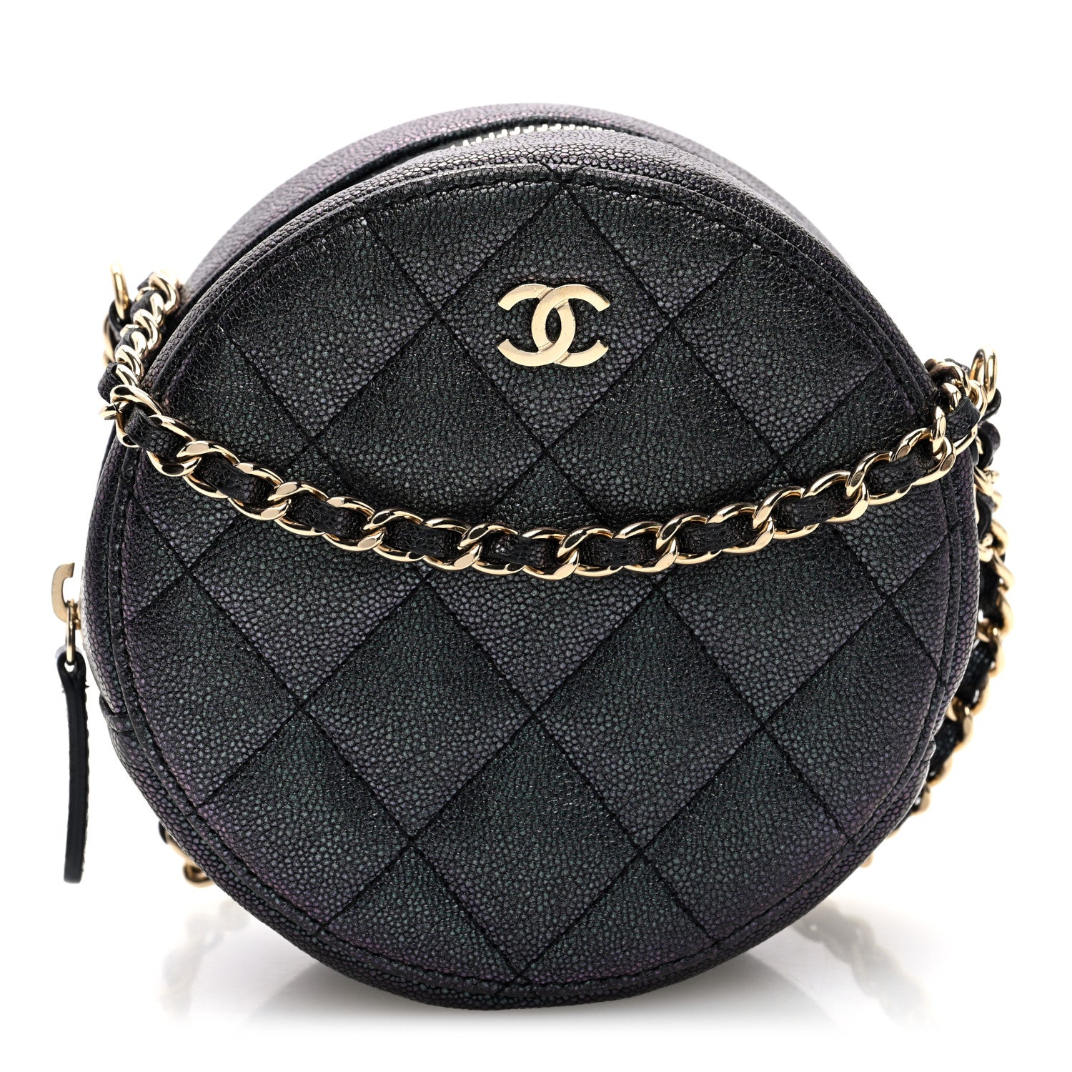 Chanel Iridescent Caviar Quilted Round Clutch With Chain Black 1 of 10