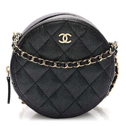 Chanel Iridescent Caviar Quilted Round Clutch With Chain Black 1 of 10