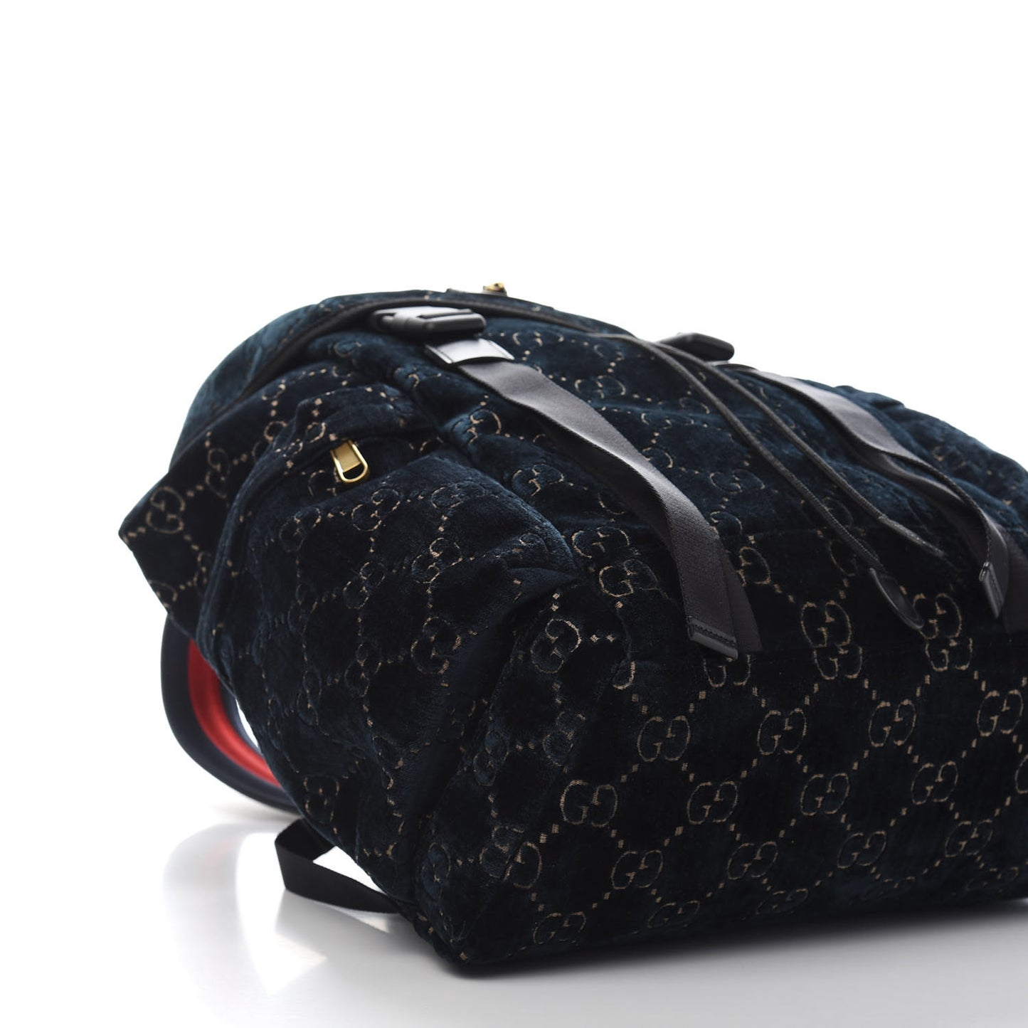 Velvet GG Monogram Web Medium Double Buckle Backpack Blue Beige Black