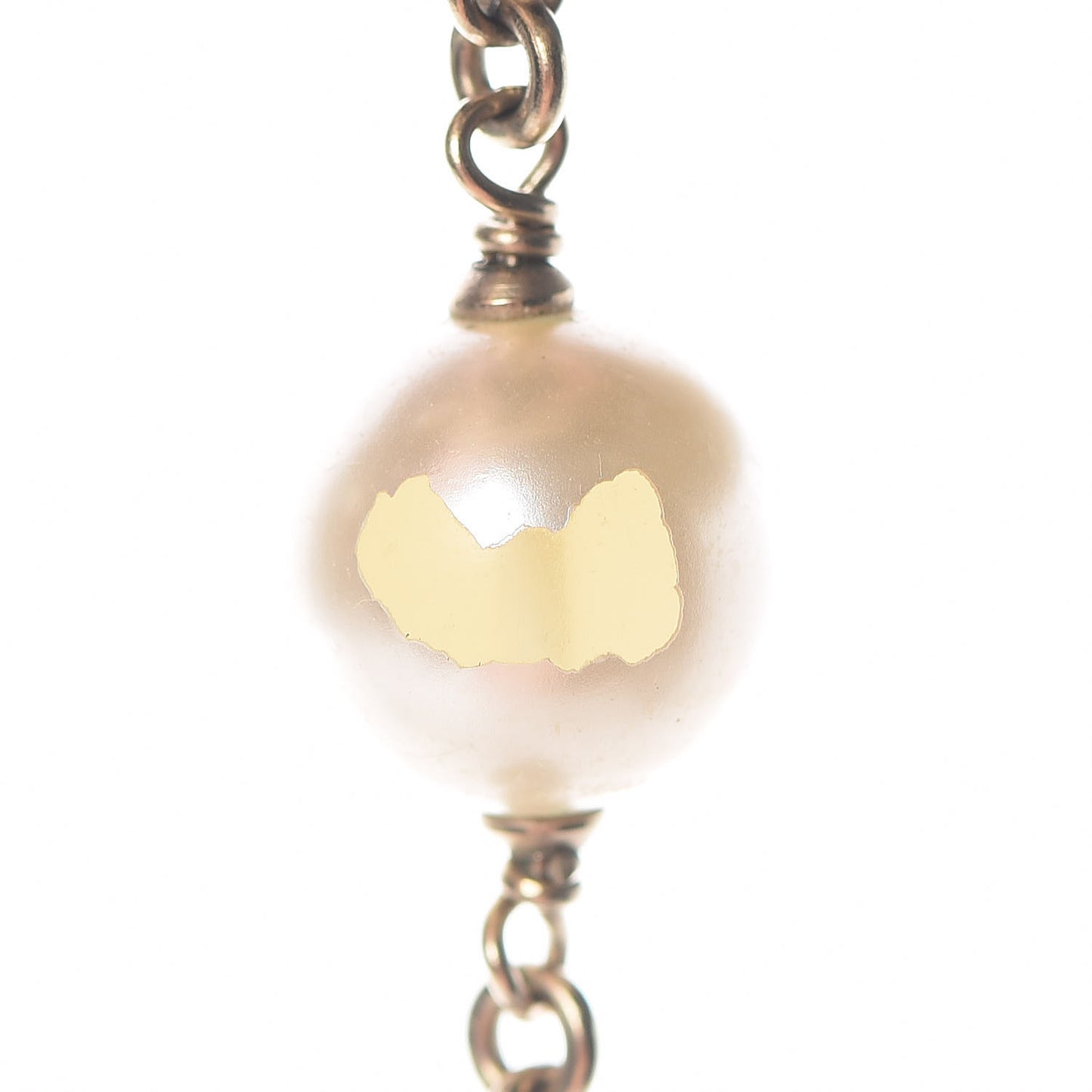 Pearl Bead Enamel CC Long Necklace Black Gold