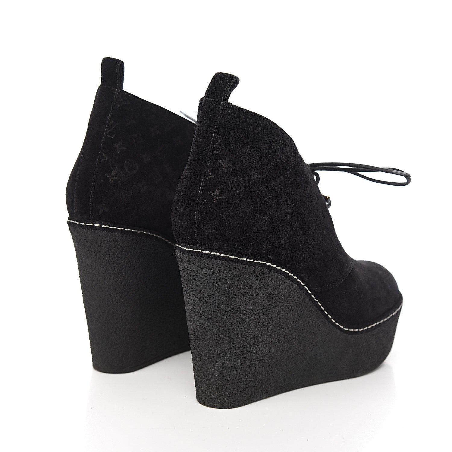 Louis Vuitton Suede Embossed Monogram Frosty Wedge Low Boots 38 Black 4 of 9