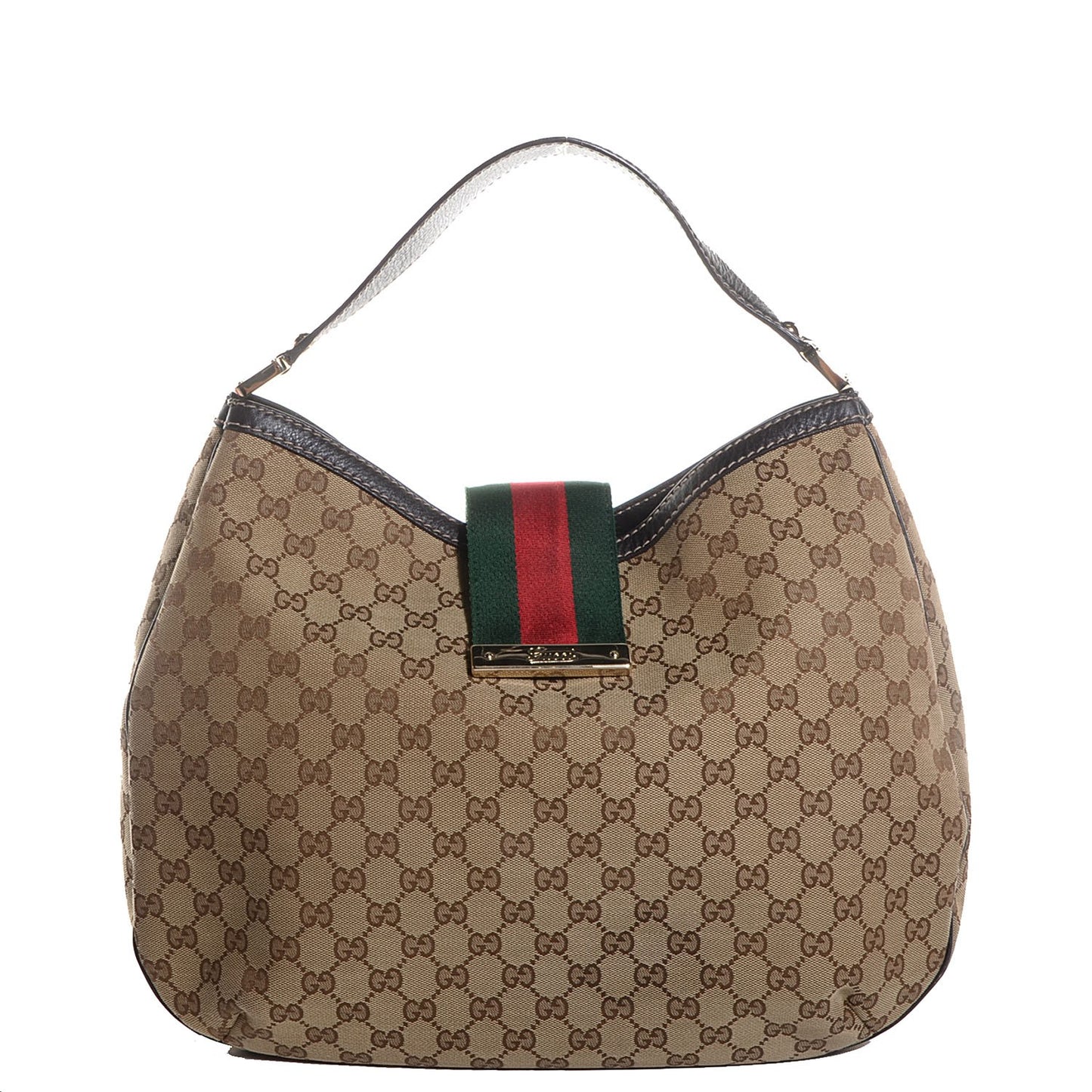 Monogram Large New Ladies Web Hobo Dark Brown