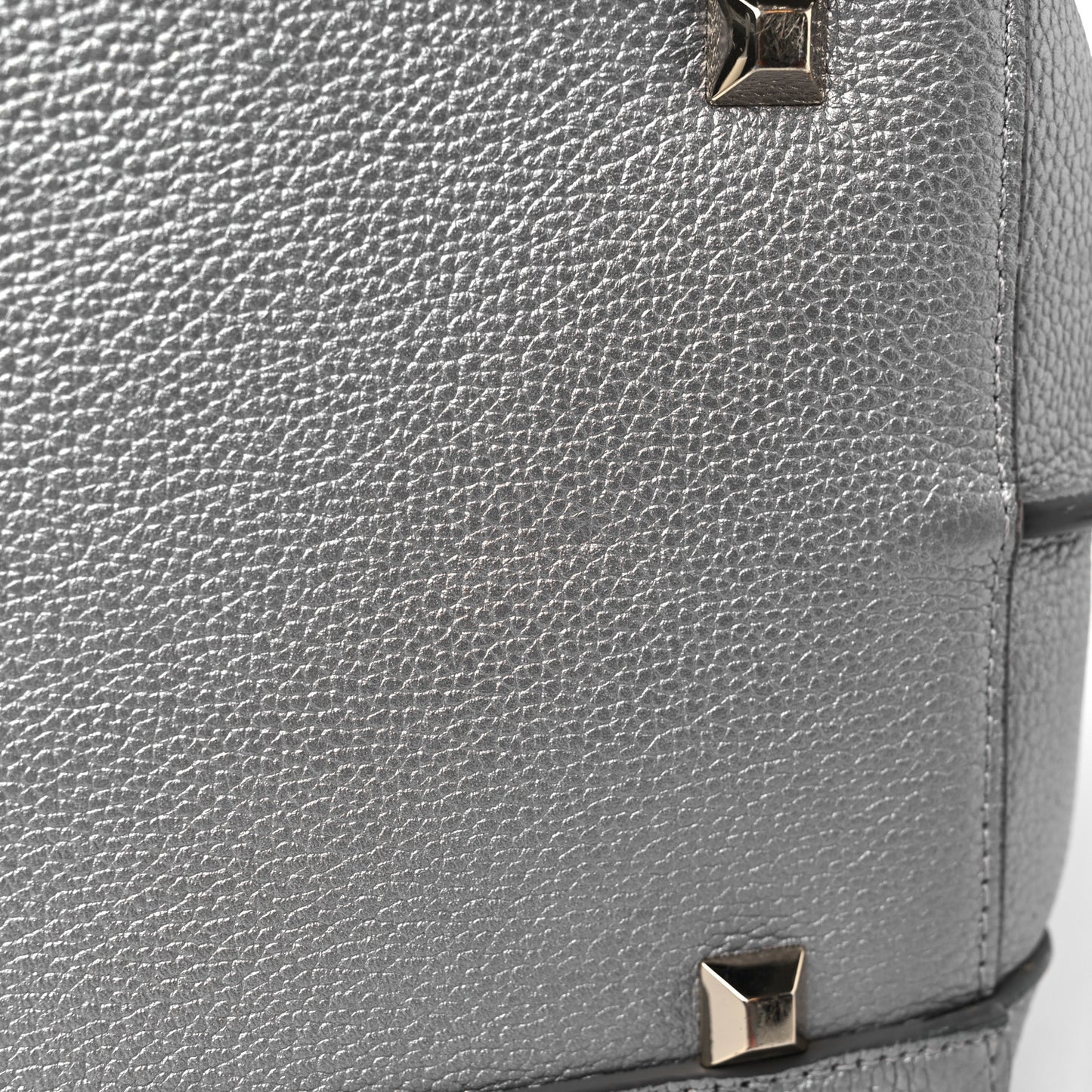 Metallic Grained Calfskin Medium Top Zip Tote Spike Silver
