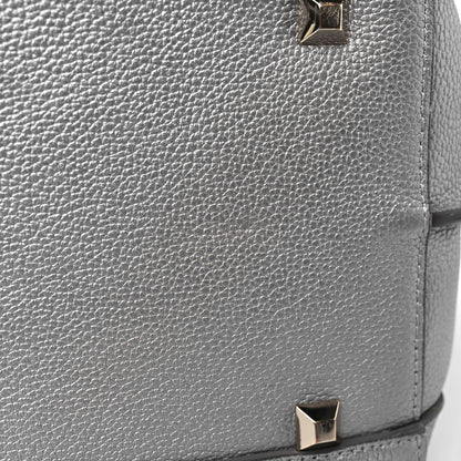 MCM Metallic Grained Calfskin Medium Top Zip Tote Spike Silver 15 of 18