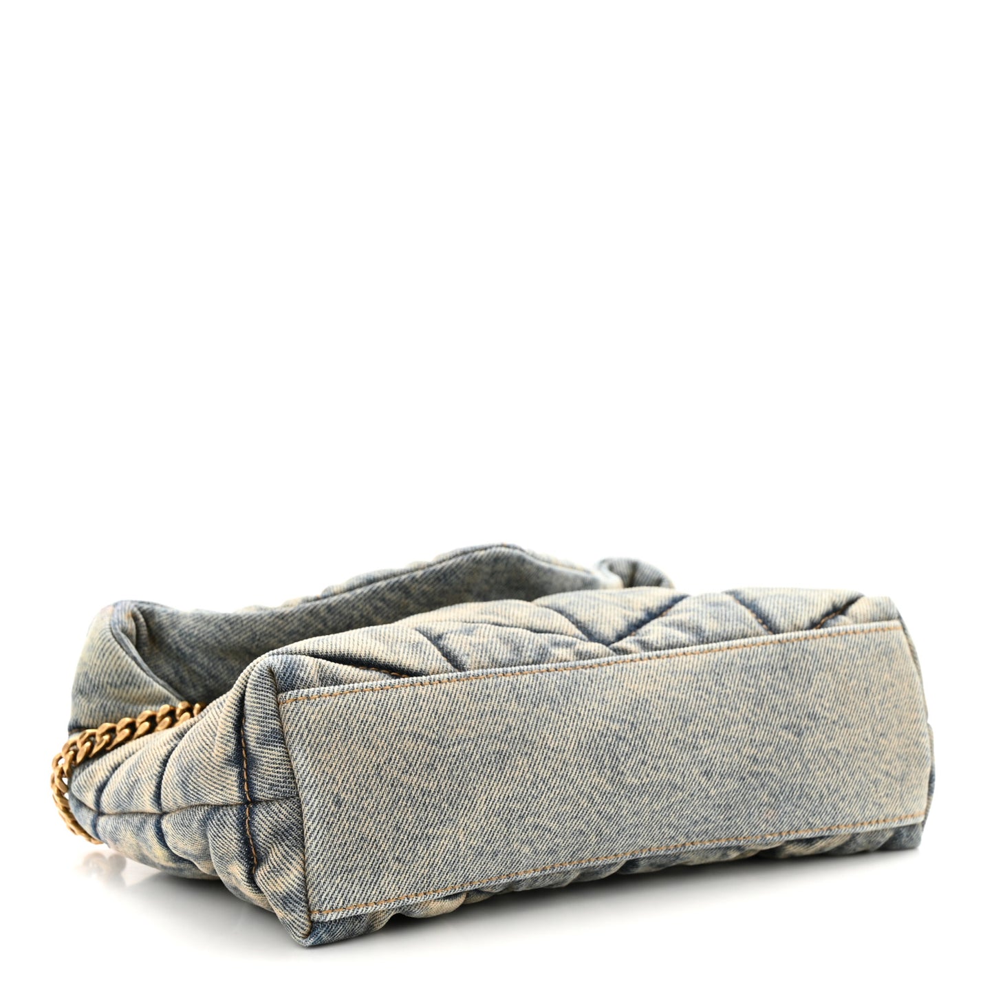 SAINT LAURENT Denim Quilted Toy Loulou Puffer Monogram Chain Satchel Blue Cinnamon