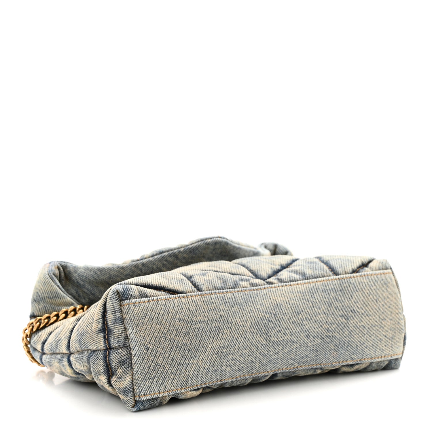 Saint Laurent SAINT LAURENT Denim Quilted Toy Loulou Puffer Monogram Chain Satchel Blue Cinnamon 4 of 14