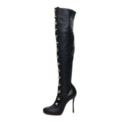 Christian Louboutin Calfskin Top Croche 120 Over The Knee Corset Boots 38 Black 1 of 6