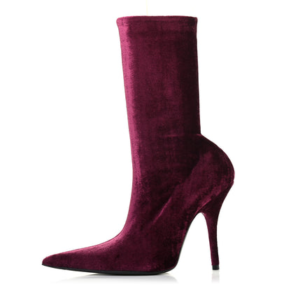 Balenciaga Velvet Extreme Pointed Toe Knife Booties 36 Rouge Prune 1 of 4