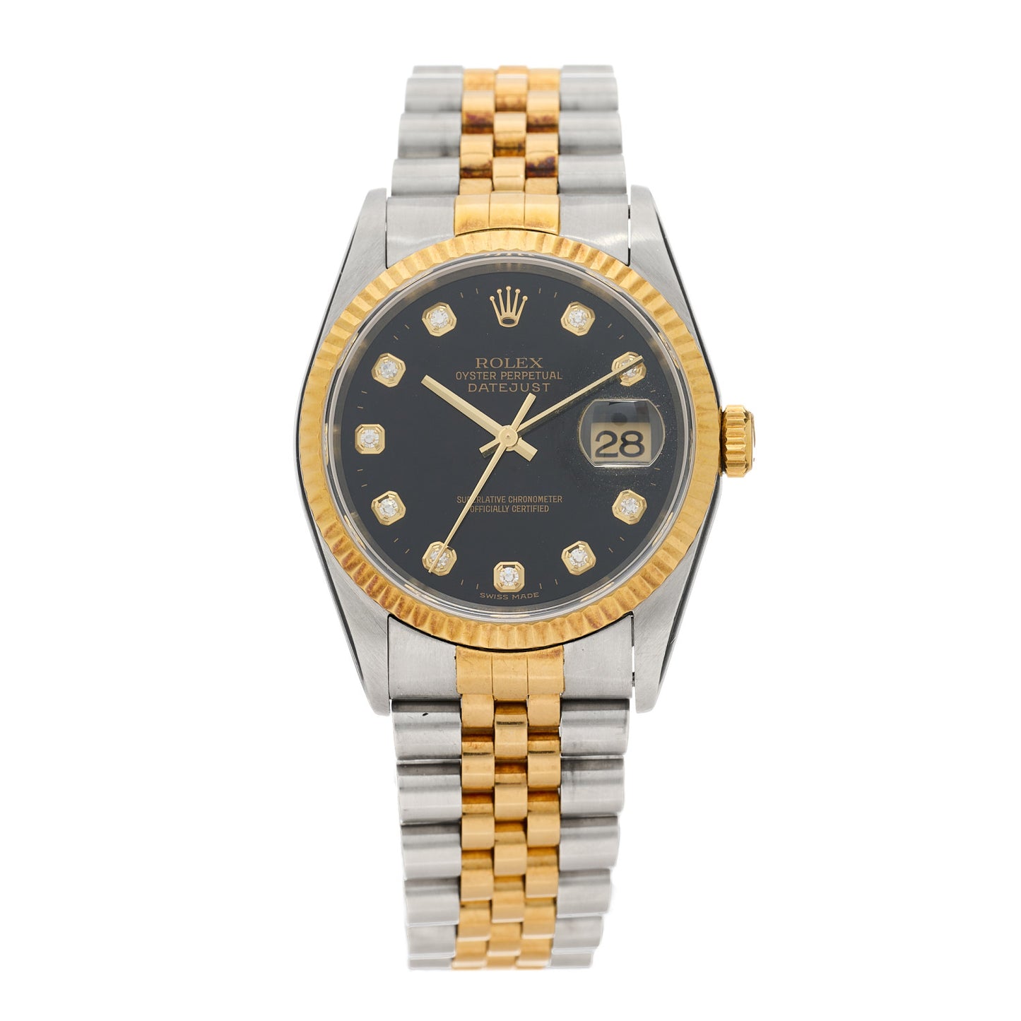 Stainless Steel 18K Yellow Gold Diamond 36mm Oyster Perpetual Datejust Watch Black 16233