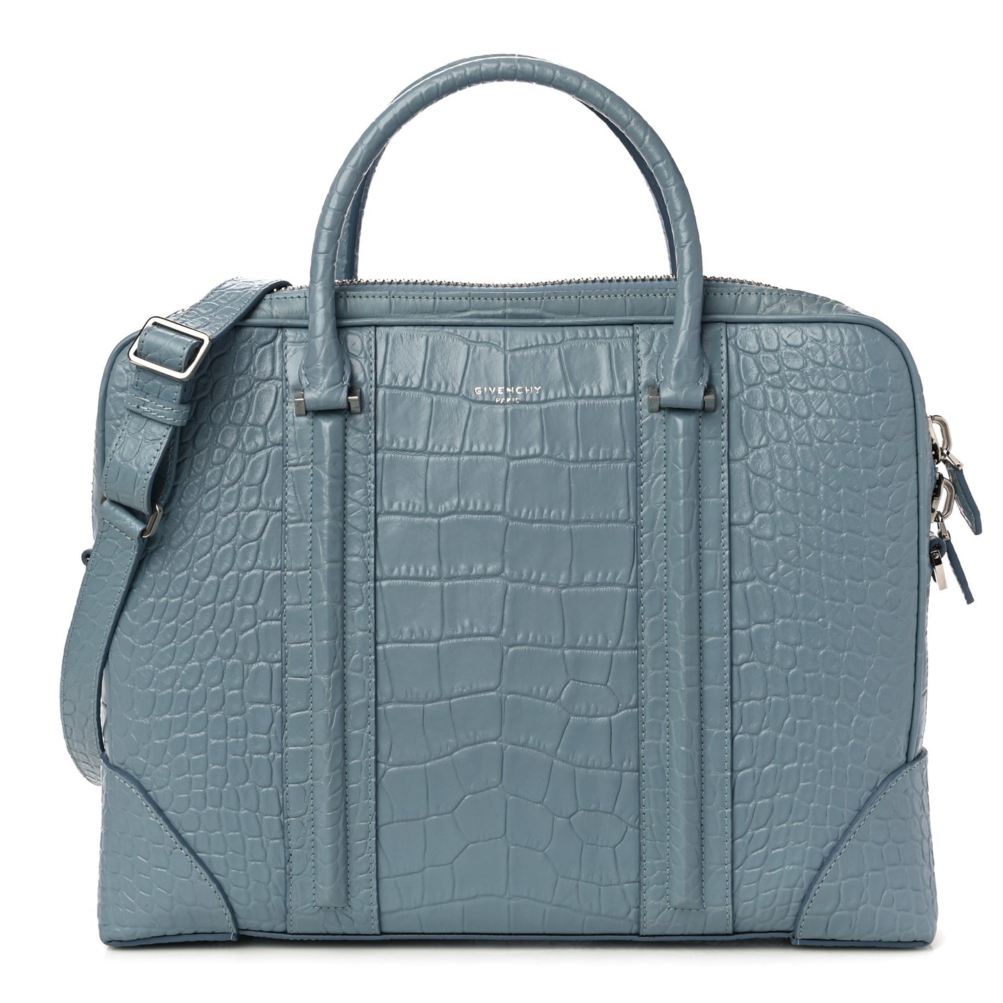 Crocodile Embossed Briefcase Light Blue