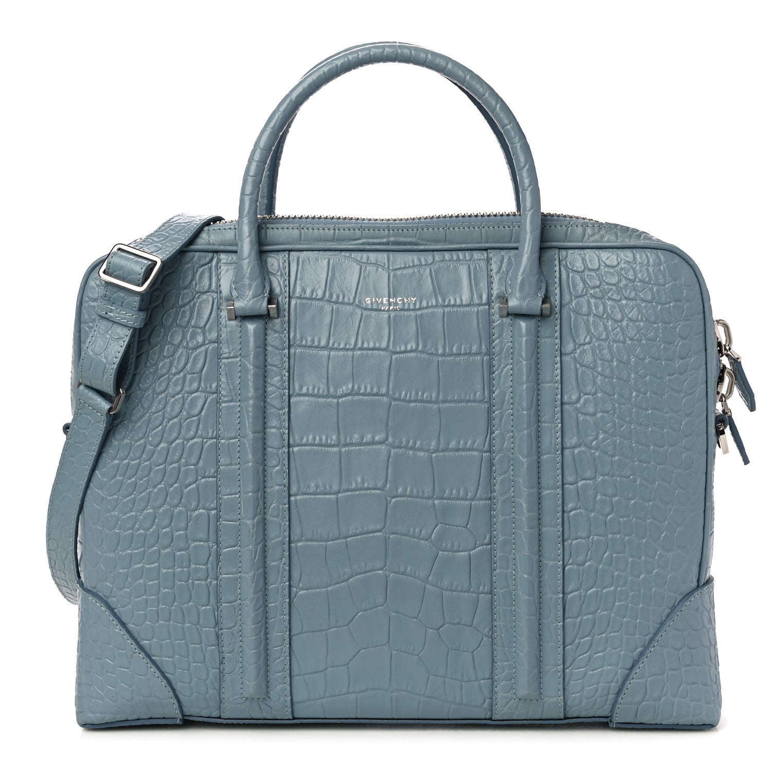 Givenchy Crocodile Embossed Briefcase Light Blue 1 of 9