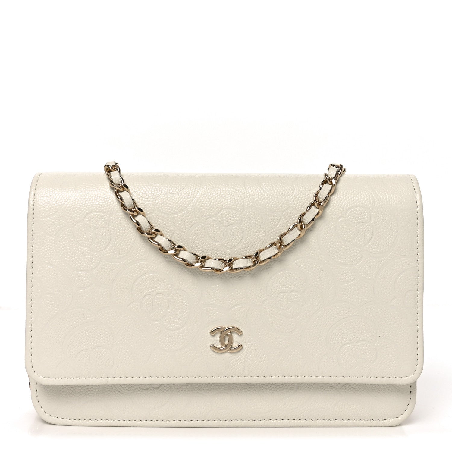 Chanel Caviar Camellia Embossed Wallet On Chain WOC White 1 of 11