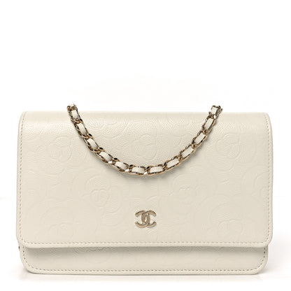 Chanel Caviar Camellia Embossed Wallet On Chain WOC White 1 of 11