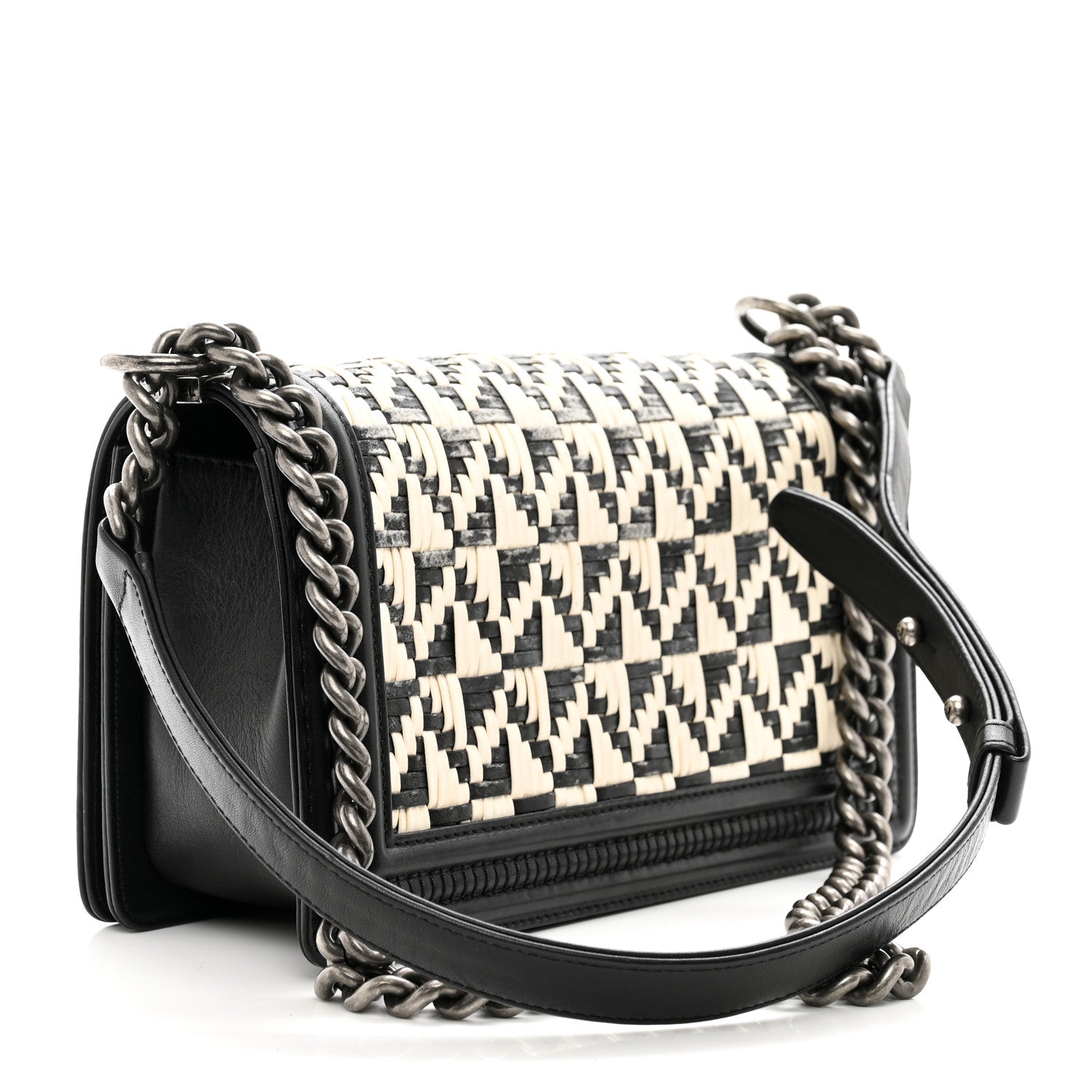 Chanel Calfskin Woven Medium Boy Flap Black White 3 of 10
