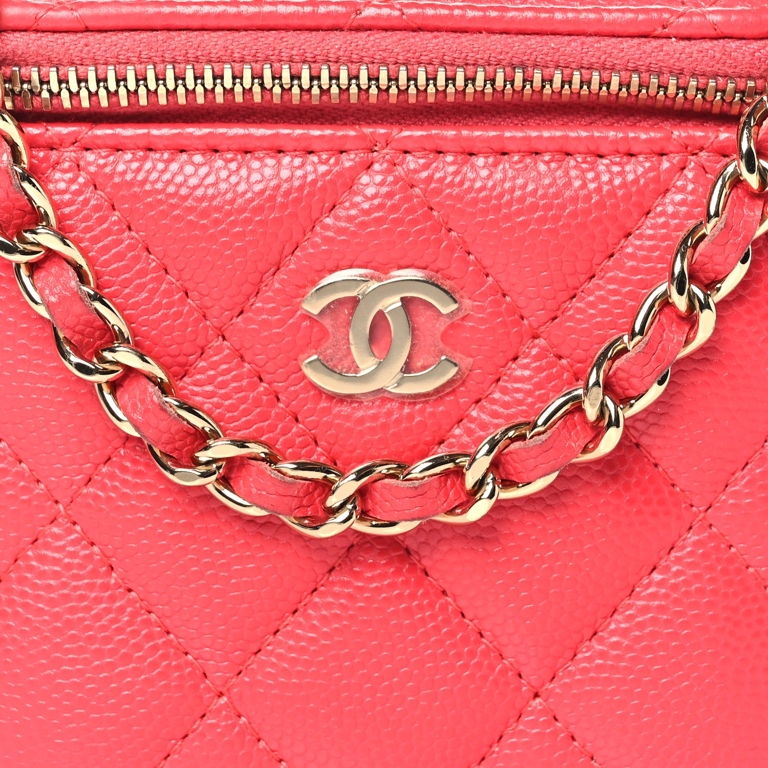 Chanel Caviar Quilted Mini Vanity Case With Chain Red 8 of 11