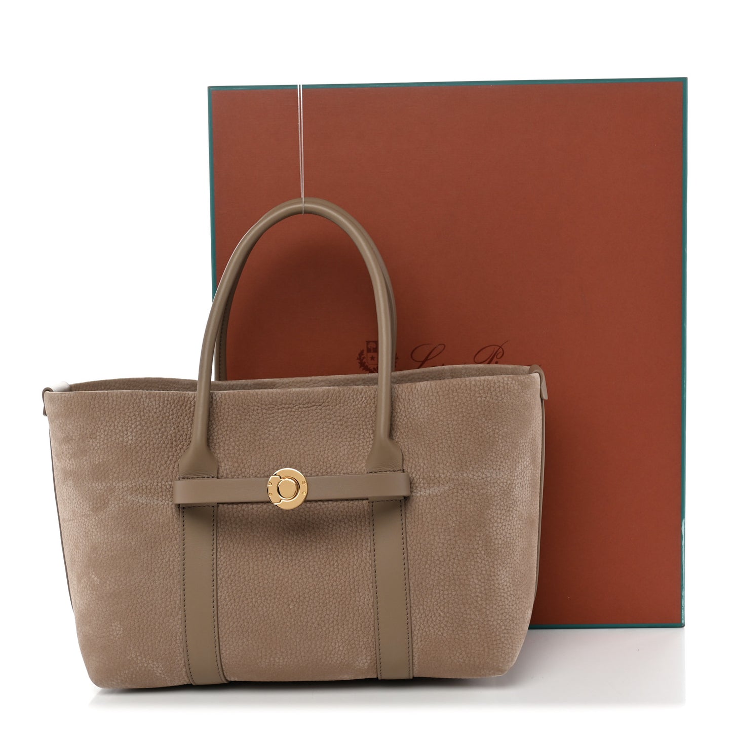 Nubuck Grained Calfskin Small Ghiera Shopper Tote Fume Taupe