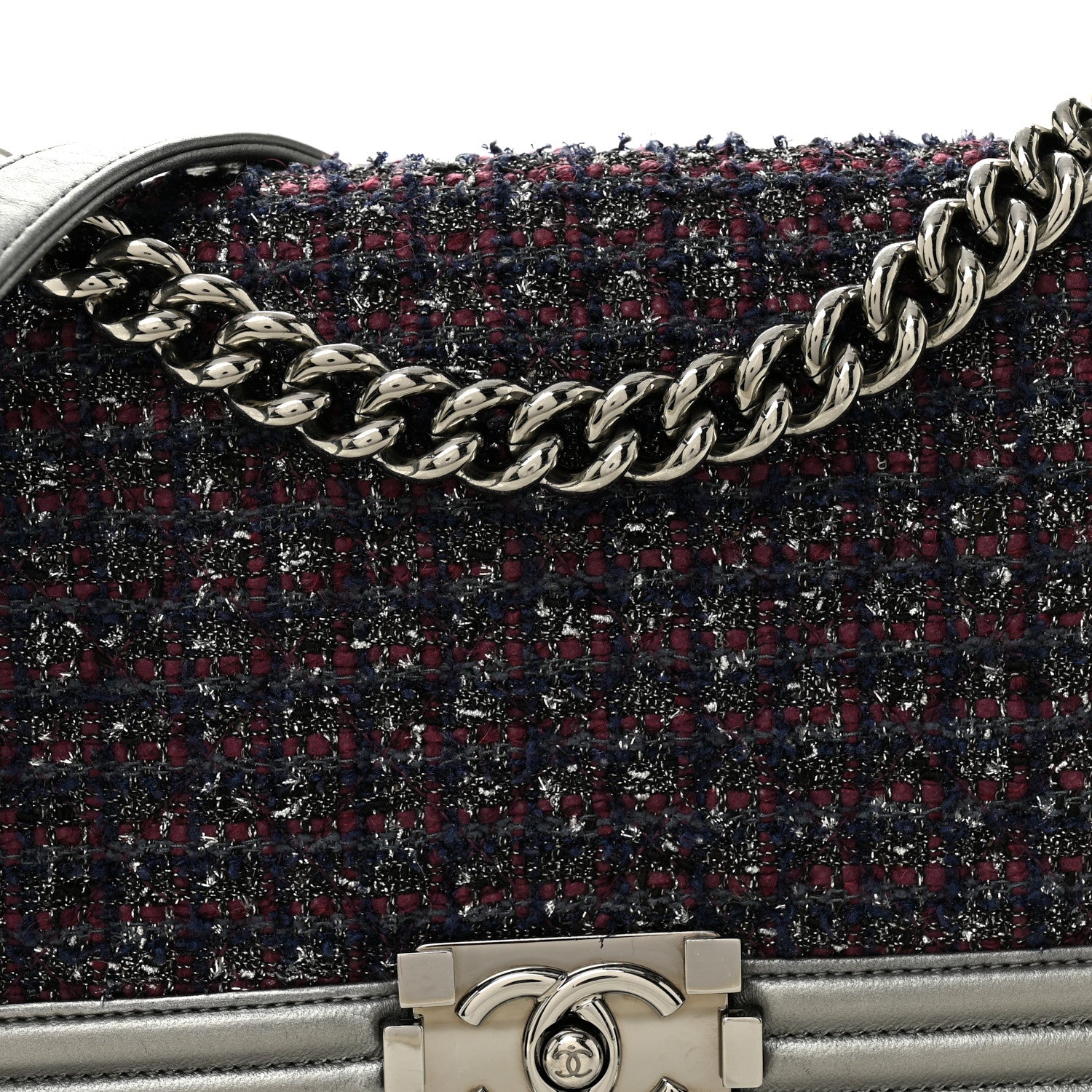 Chanel Tweed Metallic Lambskin Medium Boy Flap Silver 8 of 12