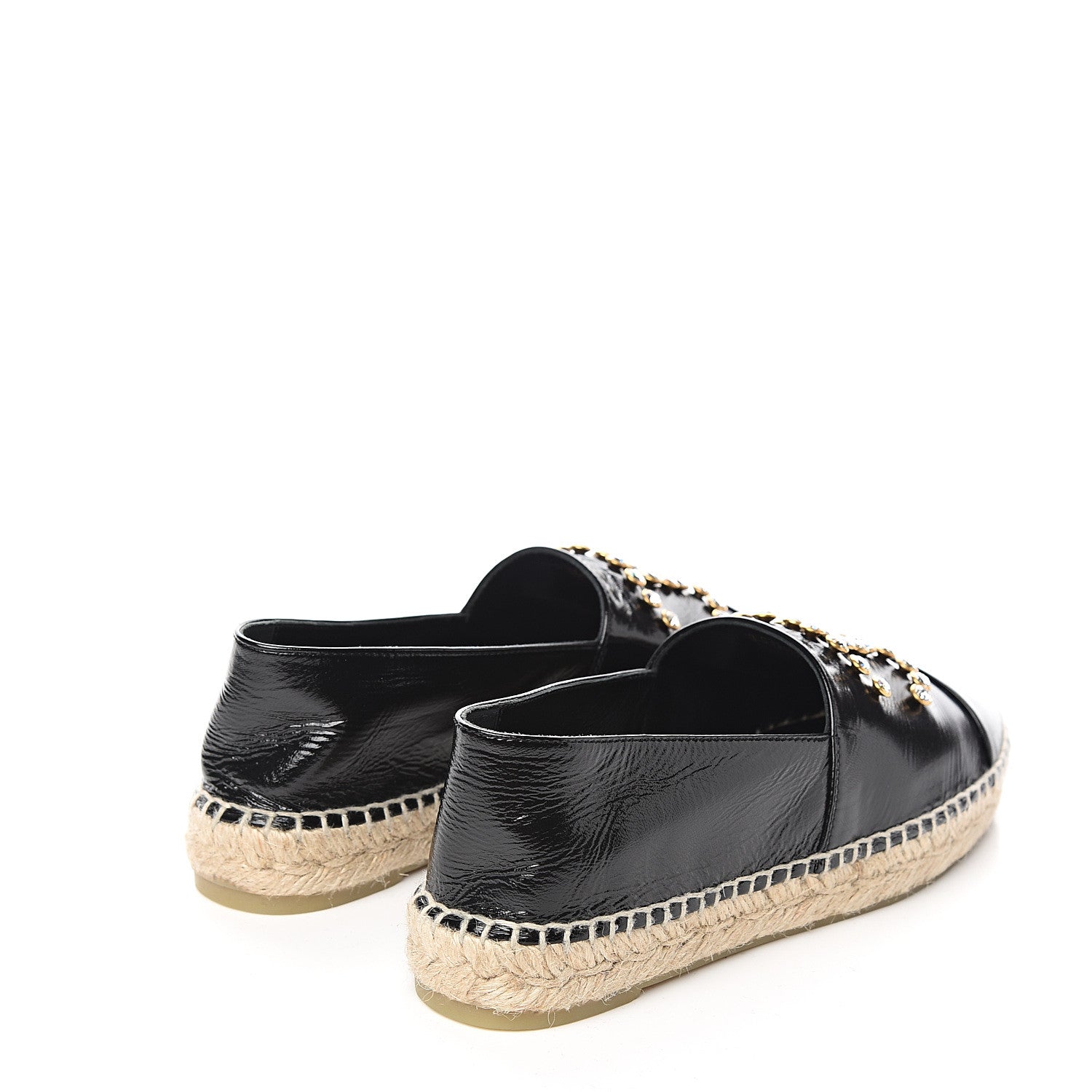 Chanel Patent Calfskin Crystal CC Espadrilles 38 Black 4 of 10