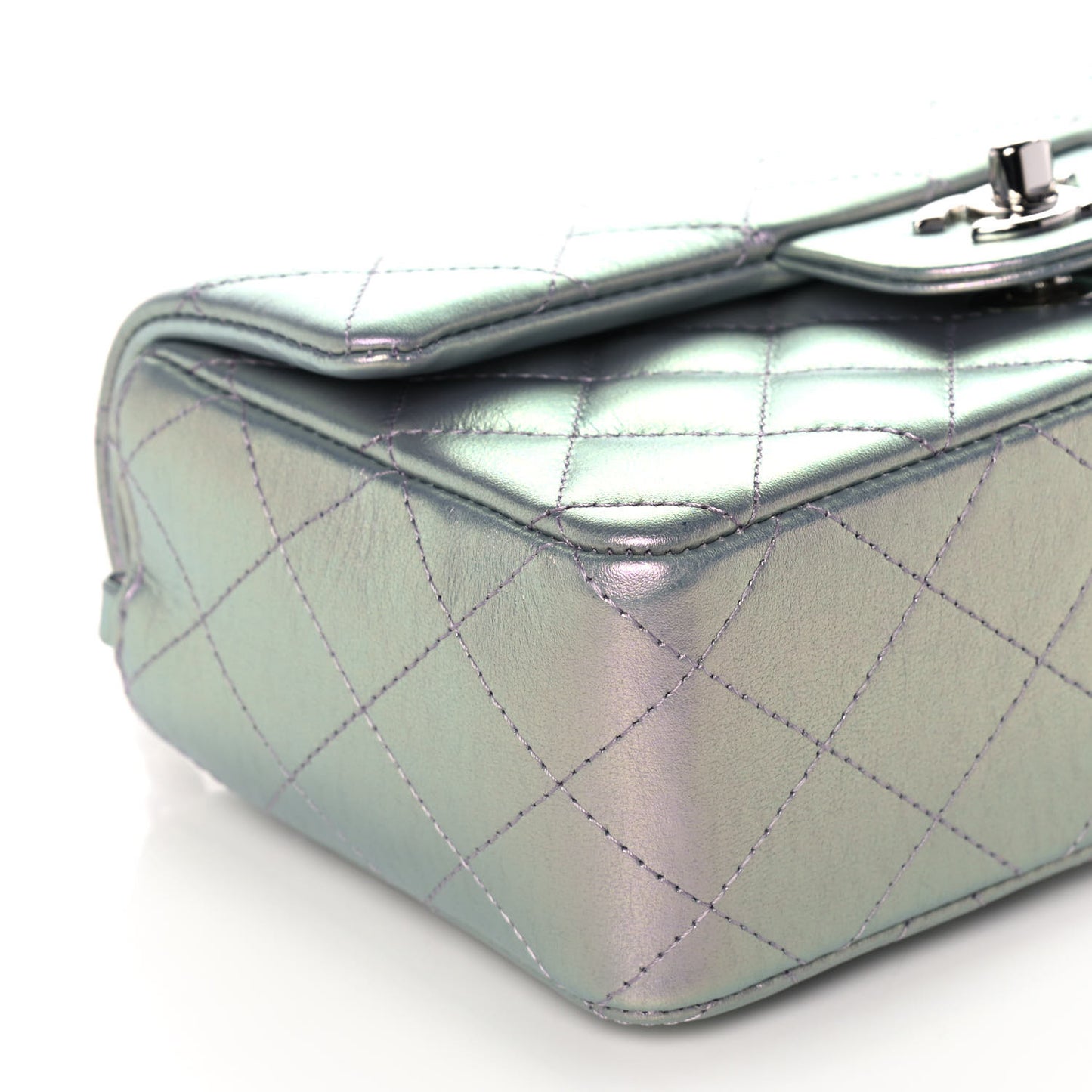 Iridescent Calfskin Quilted Mini Rectangular Flap Purple