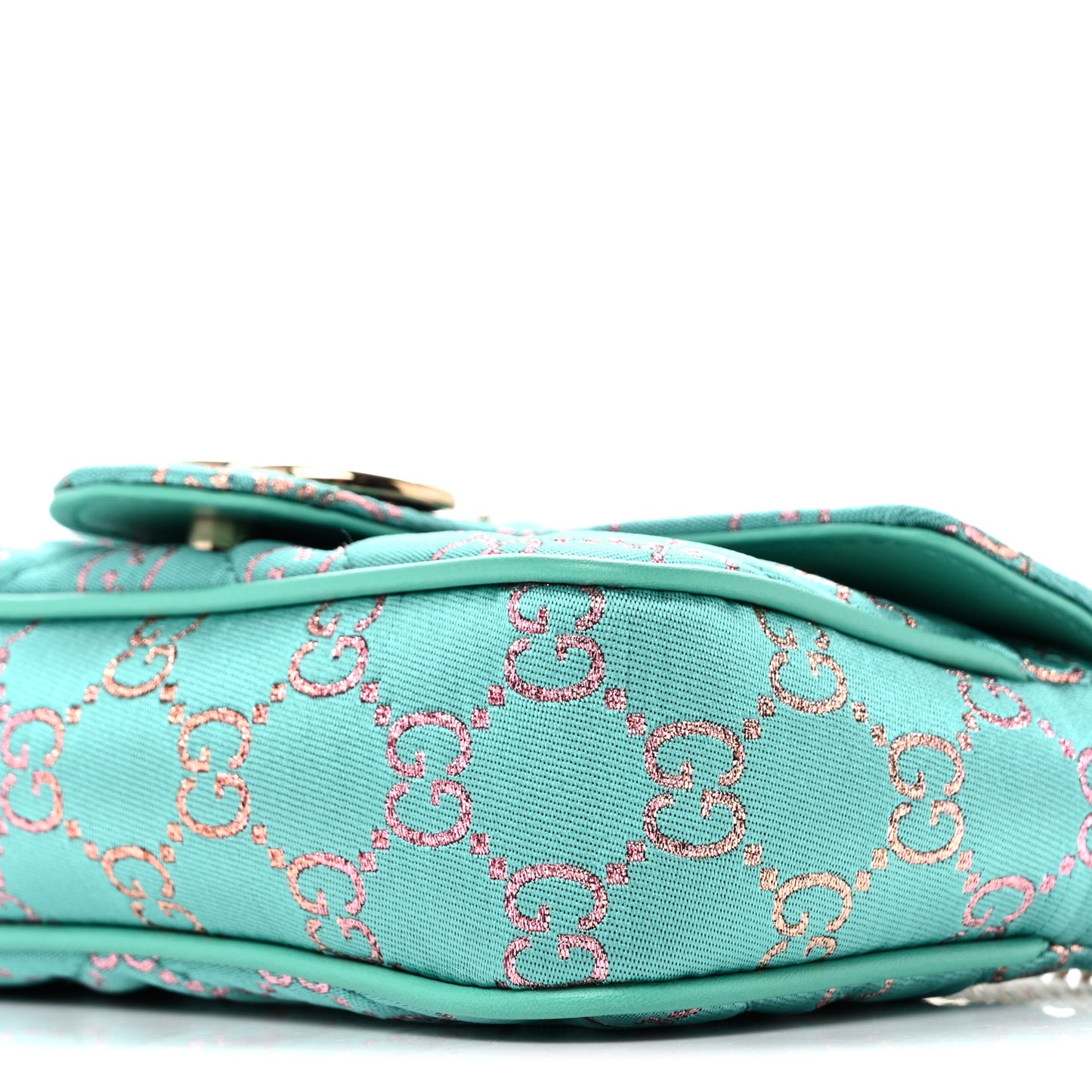 Canvas Lame GG Monogram Super Mini GG Marmont Shoulder Bag Turquoise Multicolor