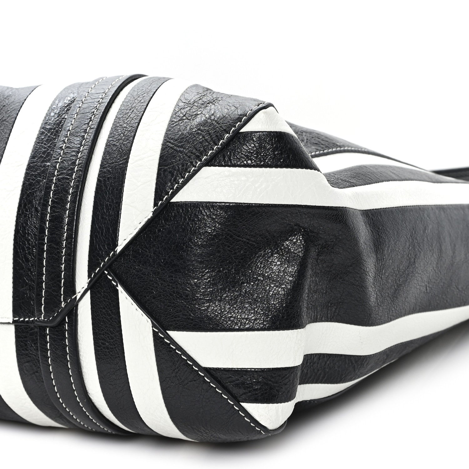 Balenciaga Agneau Arena Striped Patchwork Large Barbes East West Shopper Black White 10 of 11
