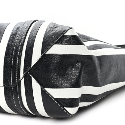 Balenciaga Agneau Arena Striped Patchwork Large Barbes East West Shopper Black White 10 of 11