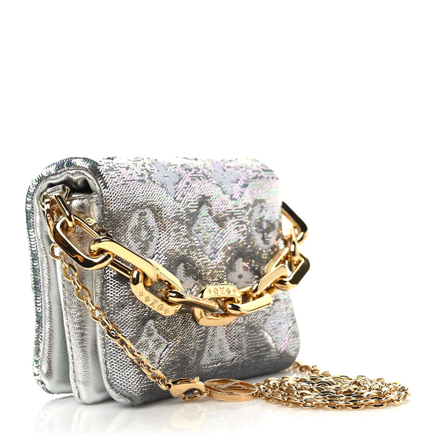 Satin Sequin Embroidered Monogram Coussin Belt Bag Silver