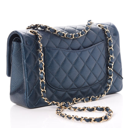 Chanel Metallic Caviar Quilted Medium Double Flap Dark Blue 4 of 9