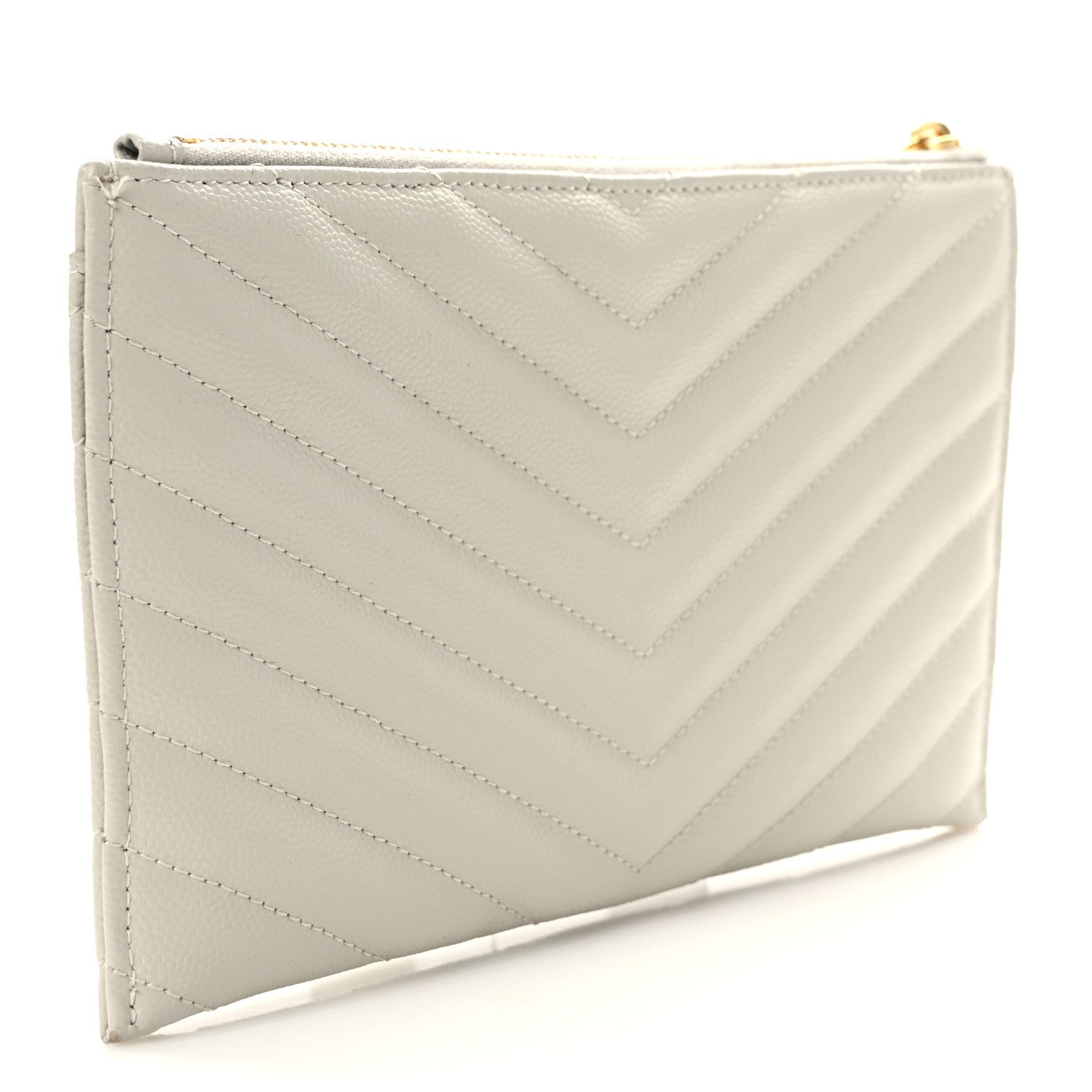 Saint Laurent Grain De Poudre Chevron Monogram Bill Pouch Crema Soft 3 of 9