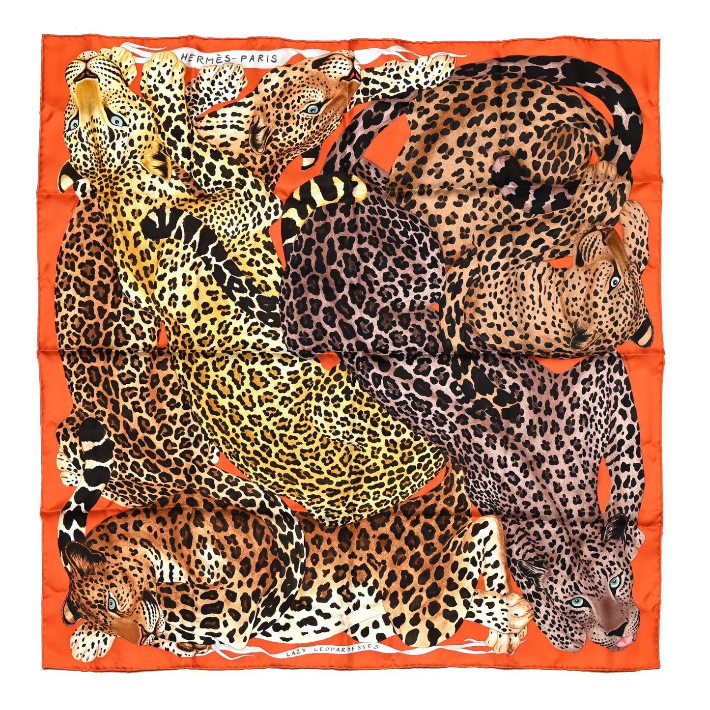 Silk Twill Lazy Leopardesses Scarf 90 Potiron Brun Miel