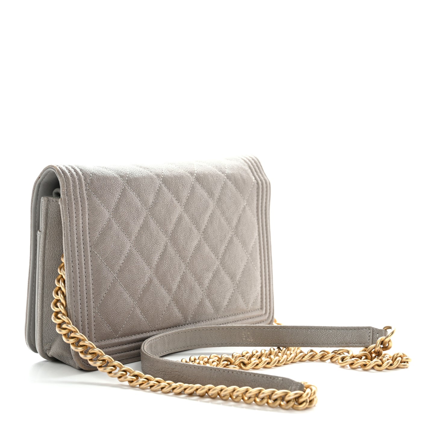 Caviar Quilted Boy Wallet On Chain WOC Grey