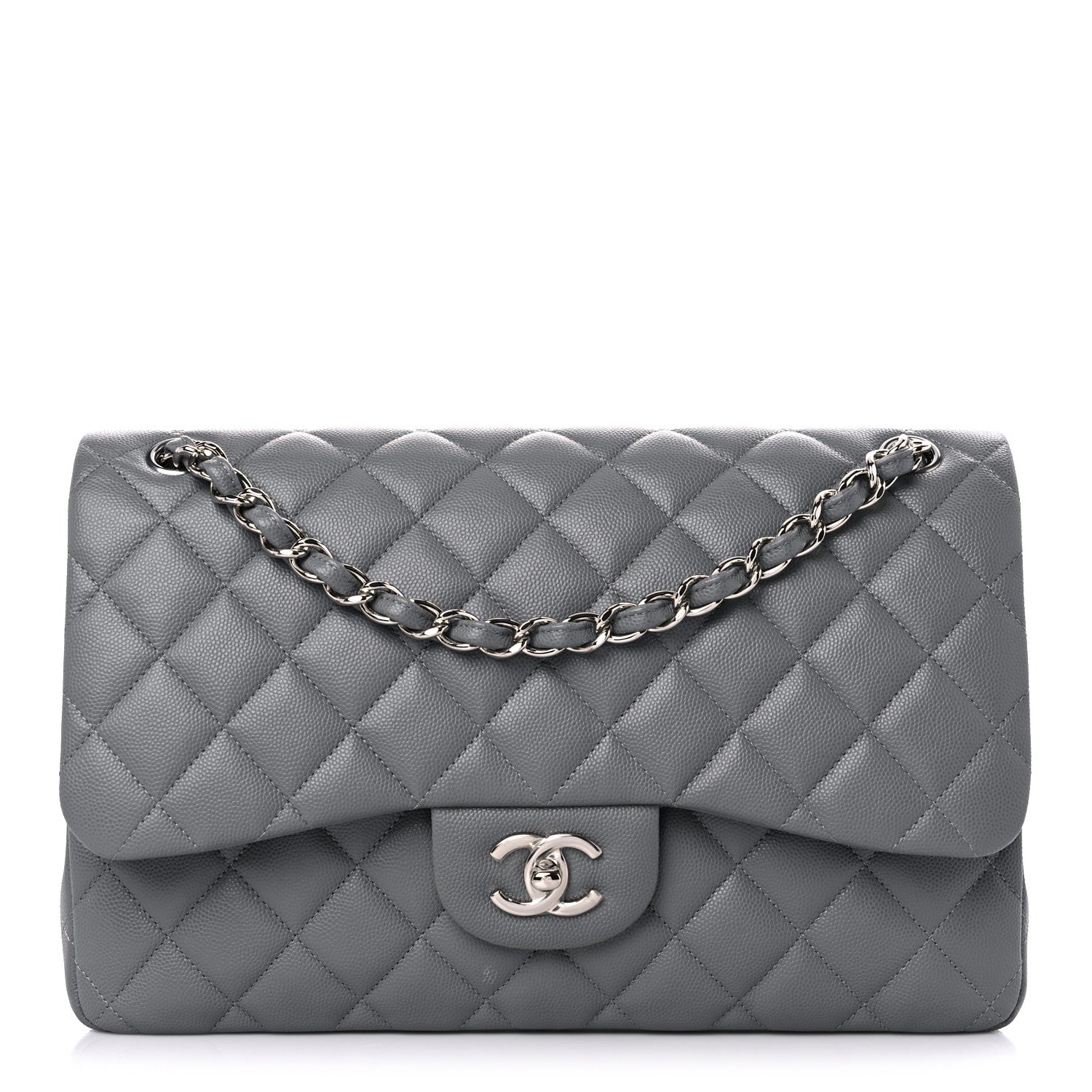 Chanel Caviar Quilted Jumbo Double Flap Grey 1 of 10